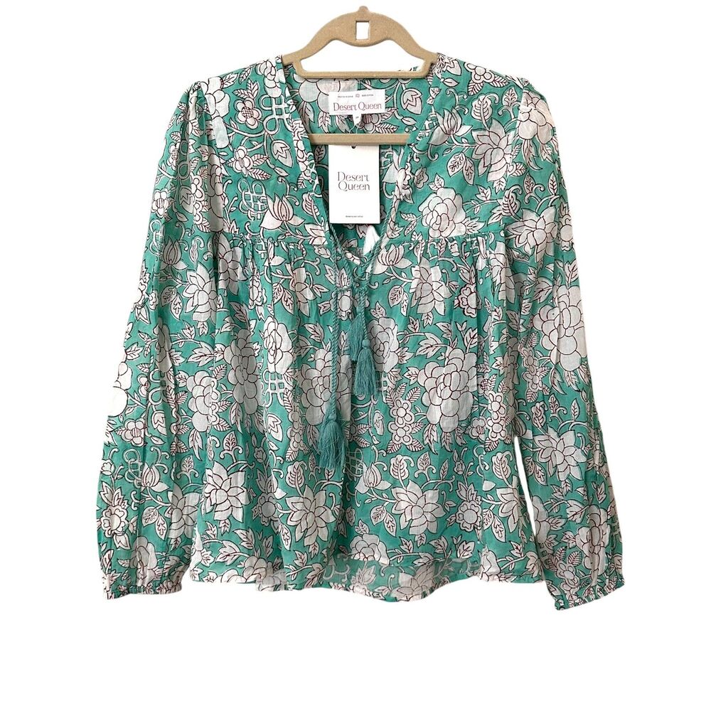DESERT QUEEN Floral Tassel‎ Boho Blouse NWT 36/S (US 4)